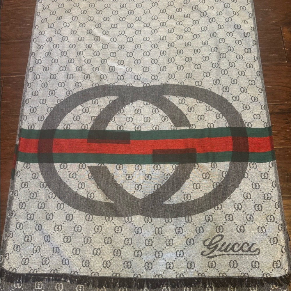 Gray Scarf with Red and Green Stripe